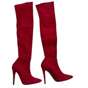 Amanda Gregory Over the Knee Stretch Red Suede Boots Size 37